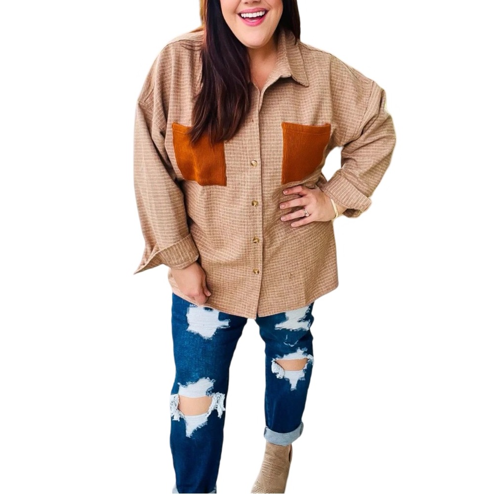HAPTICS START YOU DAY RUST FLANNEL PLAID OVERSIZED SHACKET - Picture 5 of 10